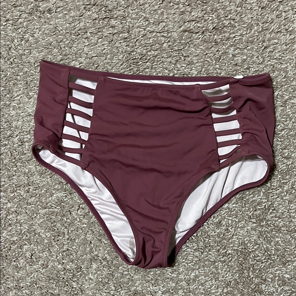 Shade & Shore High-Waisted Cutout Bikini Bottom - Burgundy